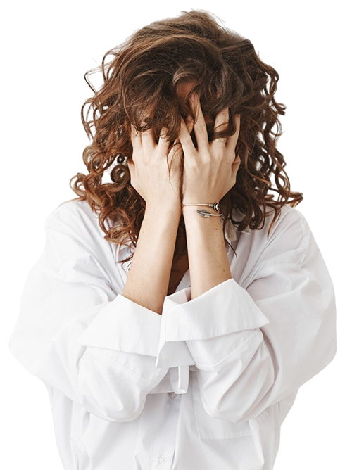 femme detresse troublee presse mains paumes